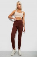 Лосини жіночі однотонні в рубчик на флісі, колір коричневий, 214R325 - фото № 1