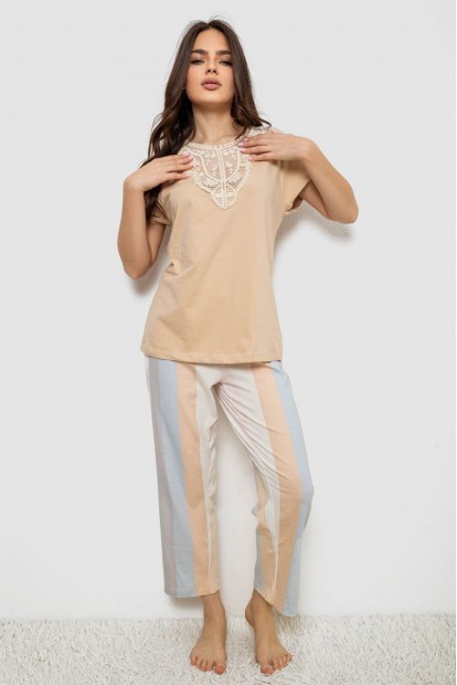Піжама жіноча з принтом  -уцінка, колір бежевий, 243R1600-019-U-2