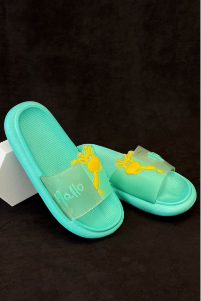 Шлепанцы женские с аппликацией, цвет бирюзовый, 243R5028-4