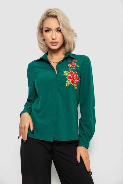 Рубашка женская классическая с аппликацией, цвет зеленый, 230R014