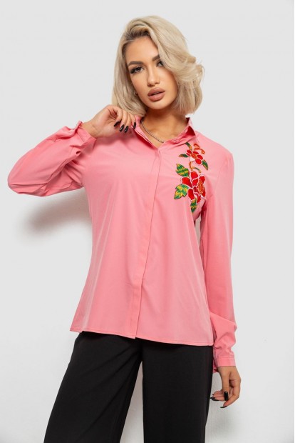 Рубашка женская классическая с аппликацией, цвет розовый, 230R014