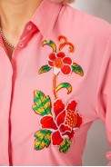 Рубашка женская классическая с аппликацией, цвет розовый, 230R014 - фото № 4