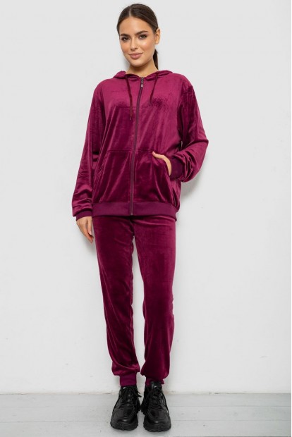 Спортивный костюм женский велюровый, цвет бордовый, 244R9135