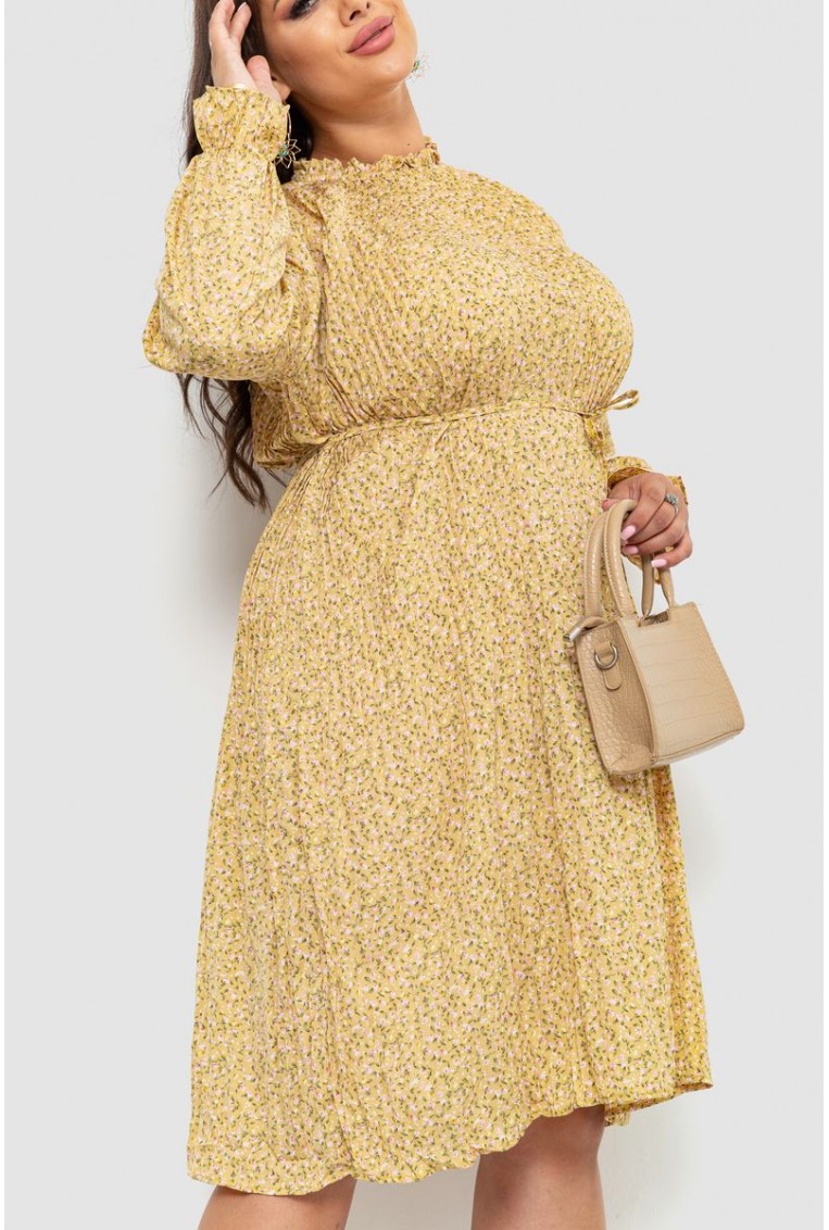 Купить Платье шифоновое  свободного кроя, цвет горчичный, 204R701-1 - Фото №3