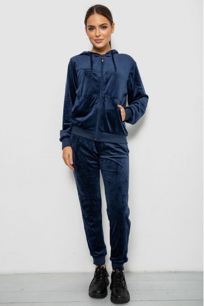Спортивный костюм женский велюровый, цвет синий, 244R9135