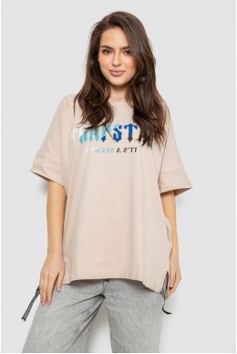 Футболка женская с принтом, цвет светло-бежевый, 244R4012
