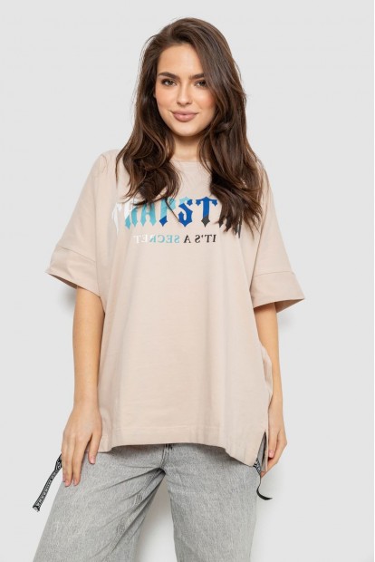 Футболка женская с принтом, цвет светло-бежевый, 244R4012