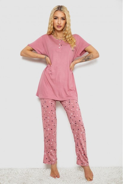 Піжама жіноча з принтом  -уцінка, колір пудровий, 243R7025-1-U-4