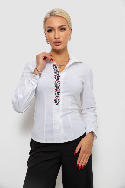 Блуза класична з вишивкою, колір білий, 230R102