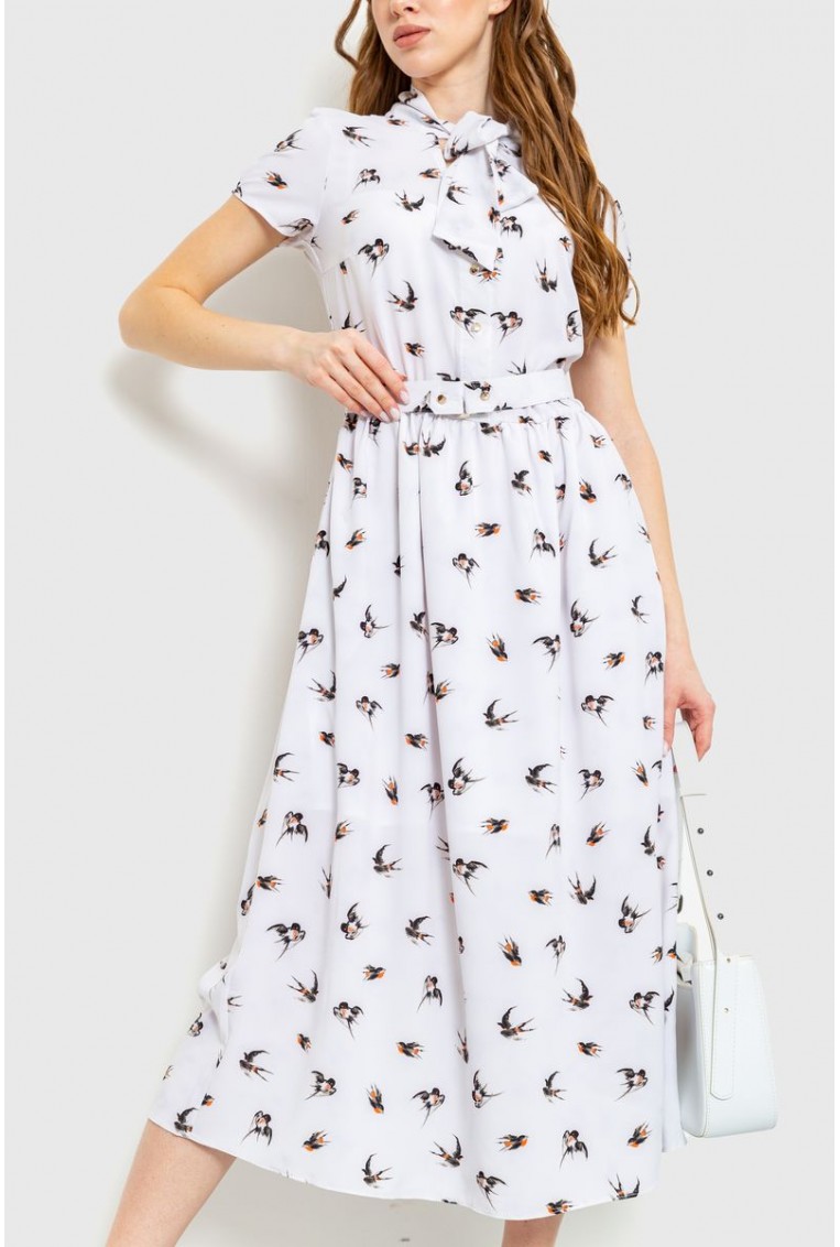 Купити Сукня з поясом, колір білий, 230R027 - Фото №2