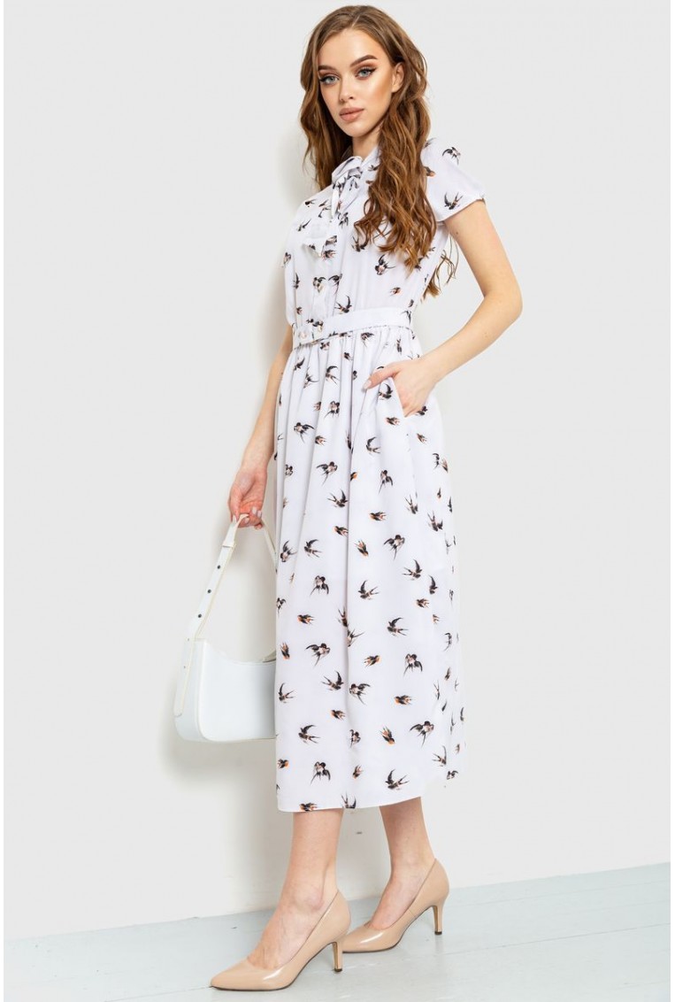 Купити Сукня з поясом, колір білий, 230R027 - Фото №3