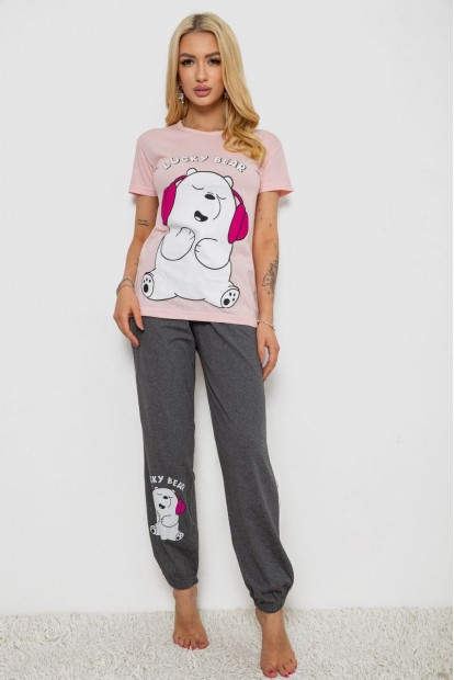 Піжама жіноча з принтом  -уцінка, колір рожево-сірий, 243R9203-U