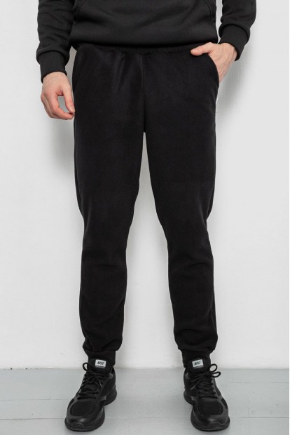 Спортивні штани чоловічі однотонні на поларфлісі, колір чорний, 257R20