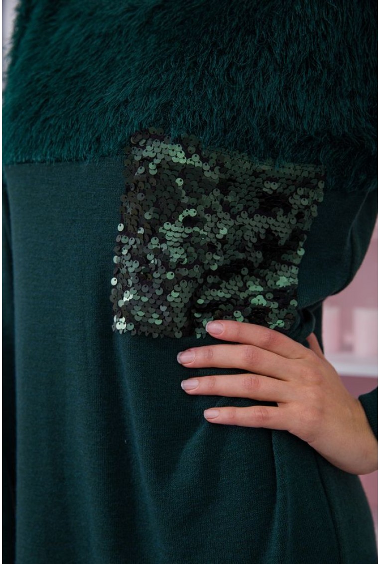 Купити Утеплена сукня вільного крою, колір Темно-зелений, 167R792 - Фото №6