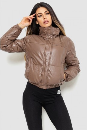 Куртка женская из эко-кожи на синтепоне, цвет мокко, 129R2810