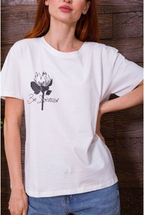 Жіноча біла футболка з принтом 198R020