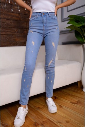Рвані жіночі джинси скінні, блакитного кольору, 164R681