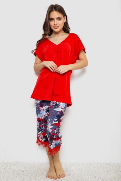 Пижама женская с принтом  -уценка, цвет красный, 243R1602-006-U-1