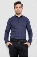 Сорочка чоловіча однотонна з принтом, колір темно-синій, 186R2097 оптом - фото № 0