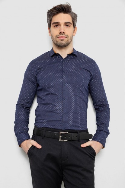 Рубашка мужская однотонная с принтом, цвет темно-синий, 186R2097