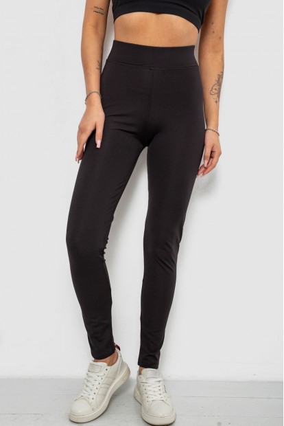 Лосины женские однотонные на флисе, цвет черный, 214R329-1