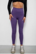 Лосины однотонные в рубчик, цвет фиолетовый, 244R312-5 - фото № 0