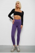 Лосины однотонные в рубчик, цвет фиолетовый, 244R312-5 - фото № 1