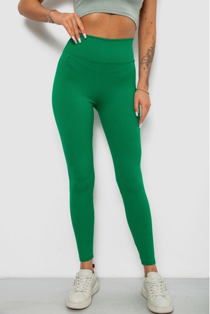 Лосины однотонные в рубчик, цвет зеленый, 244R312-5