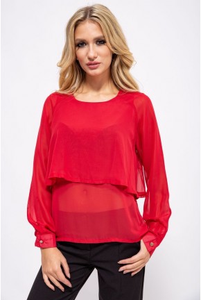Офісна блуза з довгими рукавами, червоного кольору, 115R038