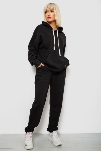 Спортивный костюм женский однотонный, цвет черный, 244R1070AG