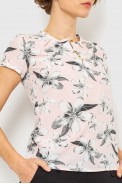 Блуза з квітковим принтом, колір сіро-пудровий, 230R112-2