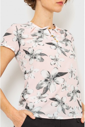 Купити Блуза з квітковим принтом, колір сіро-пудровий, 230R112-2 - Фото №2