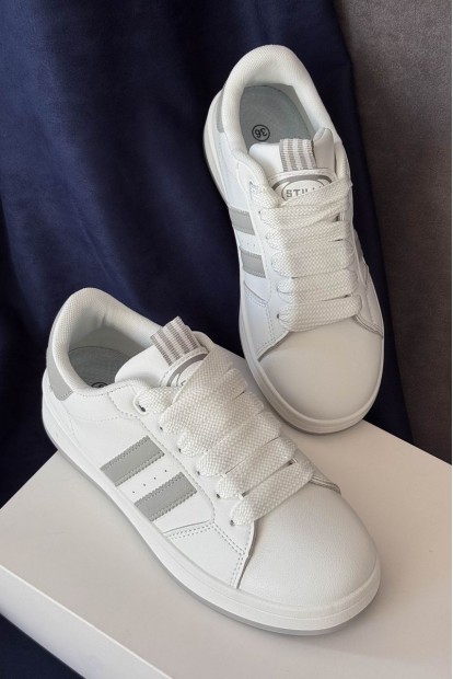 Кроссовки женские экокожа, цвет бело-серый, 248RJH300