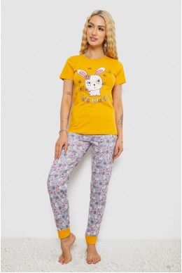 Пижама женская с принтом, цвет желто-серый, 243R15885