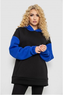 Худі жіноча тринитка на флісі, колір чорно-синій, 102R364-1