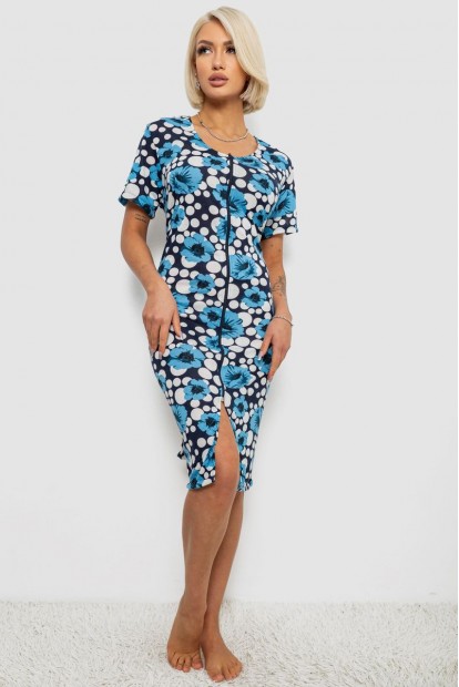 Халат женский на молнии с принтом, цвет голубой, 257R1030-2