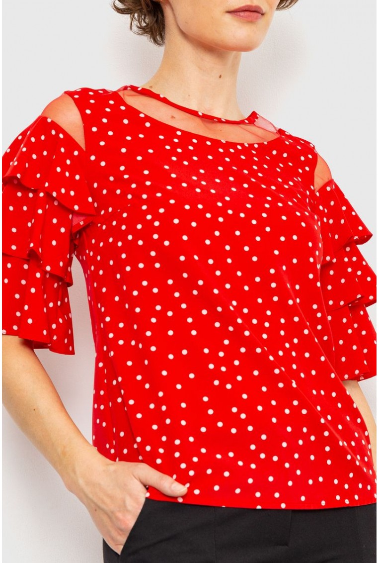 Купити Блуза в горох, колір червоний, 230R151-8 - Фото №2
