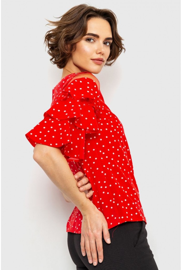 Купити Блуза в горох, колір червоний, 230R151-8 - Фото №3