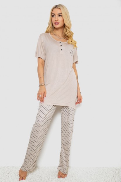 Піжама жіноча з принтом  уцінка, колір бежевий, 243R7000-U
