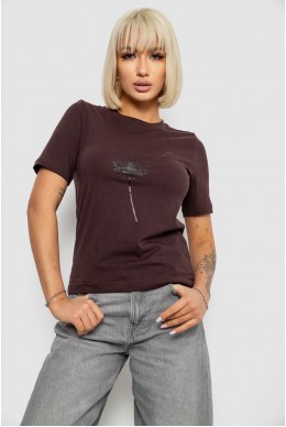 Жіноча футболка з принтом, колір шоколадний, 241R124