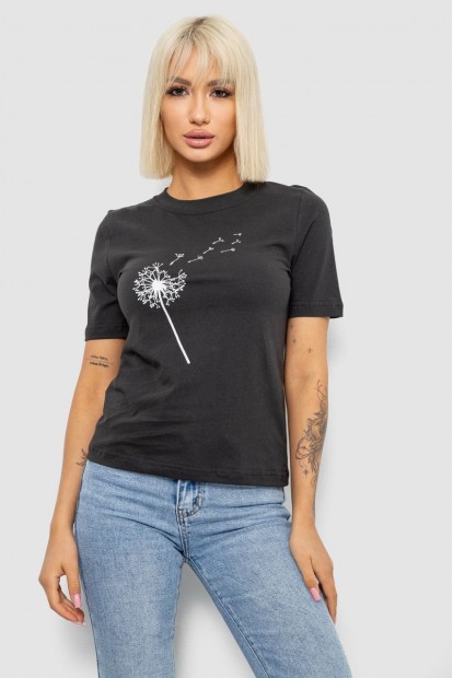 Жіноча футболка з принтом, колір грифельний, 241R124