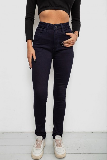 Джинсы женские однотонные на флисе, цвет темно-синий, 244RS020