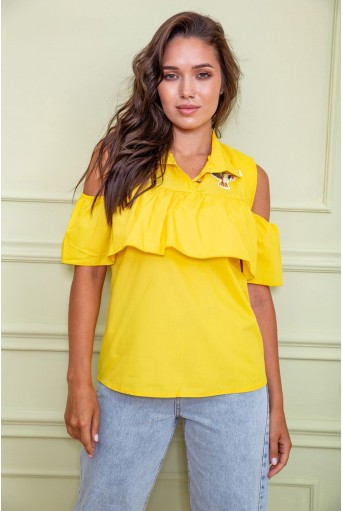 Купити Ошатна блуза з рюшею, жовтого кольору, 172R23-1 - Фото №1