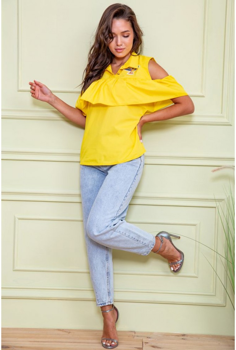 Купити Ошатна блуза з рюшею, жовтого кольору, 172R23-1 - Фото №2