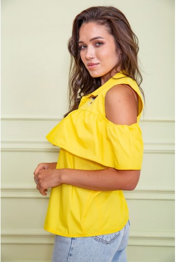 Купити Ошатна блуза з рюшею, жовтого кольору, 172R23-1 - Фото №3