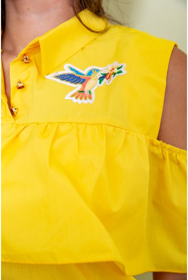 Купити Ошатна блуза з рюшею, жовтого кольору, 172R23-1 - Фото №5