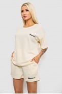 Костюм женский футболка и шорты с принтом, цвет кремовый, 221R6814 - фото № 2