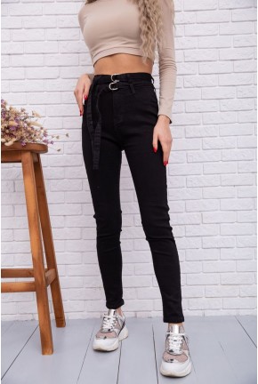 Женские стрейчевые джинсы с двойным ремешком черного цвета 131R2031