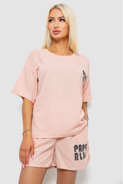 Жіночий костюм футболка та шорти трикотаж, колір персиковий, 221R6815