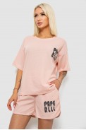 Жіночий костюм футболка та шорти трикотаж, колір персиковий, 221R6815 - фото № 2
